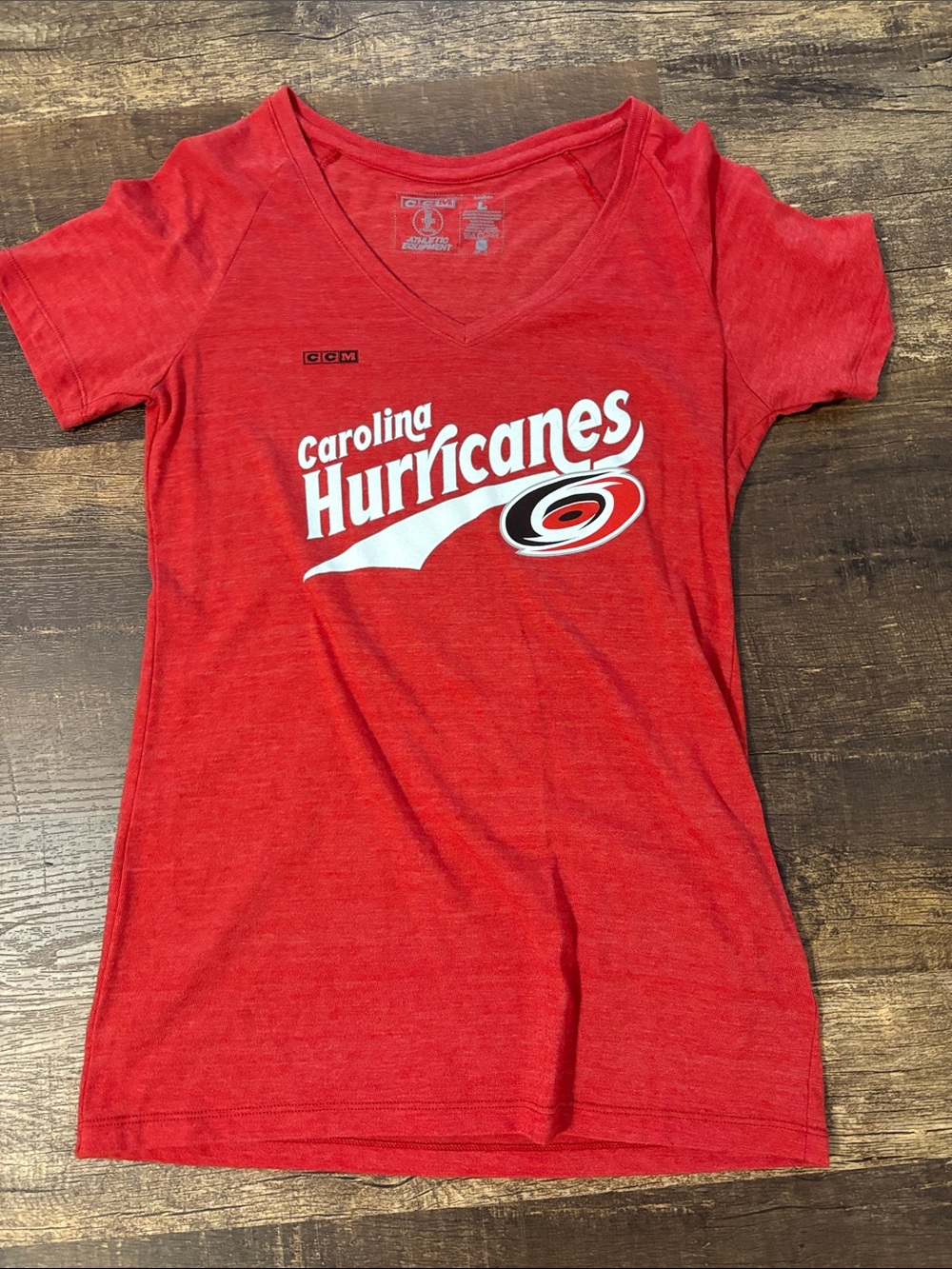 CCM Carolina Hurricanes Red V-Neck Fan Tee with White Logo